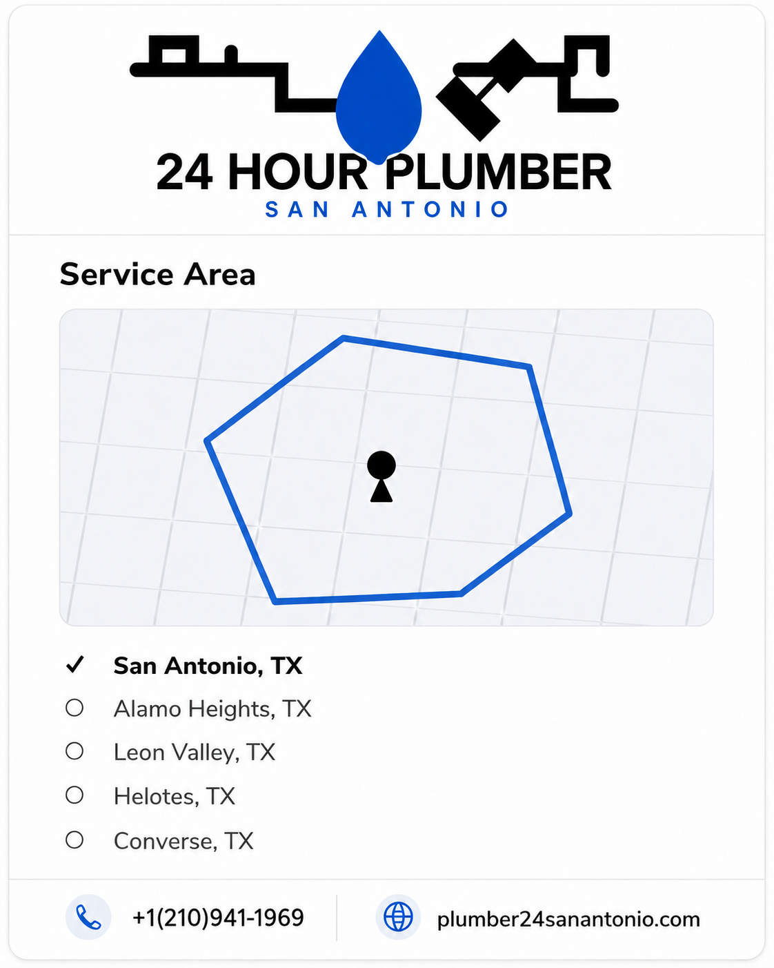 24 Hour Plumber San Antonio service area, phone and website